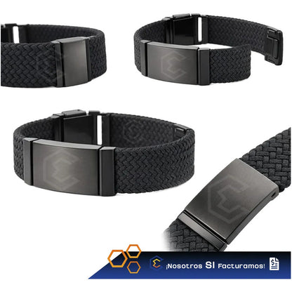 Pulsera Brazalete Identificación De Emergencia Grabado Láser Negro