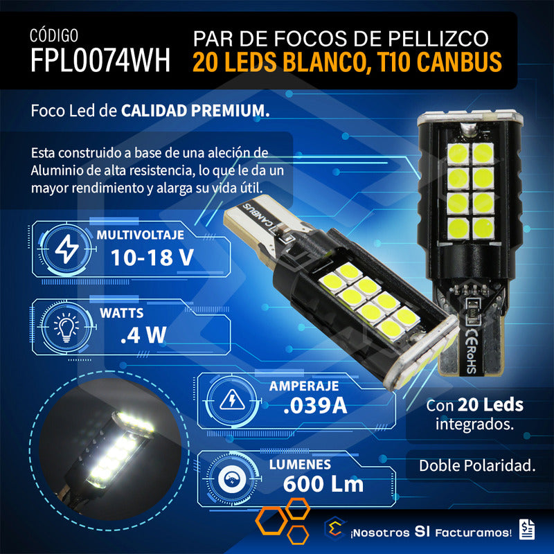 Par Focos De Pellizco 20 Led T10 T15 Canbus 10-18v .4w 600lm