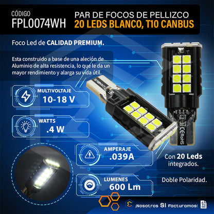 Par Focos De Pellizco 20 Led T10 T15 Canbus 10-18v .4w 600lm