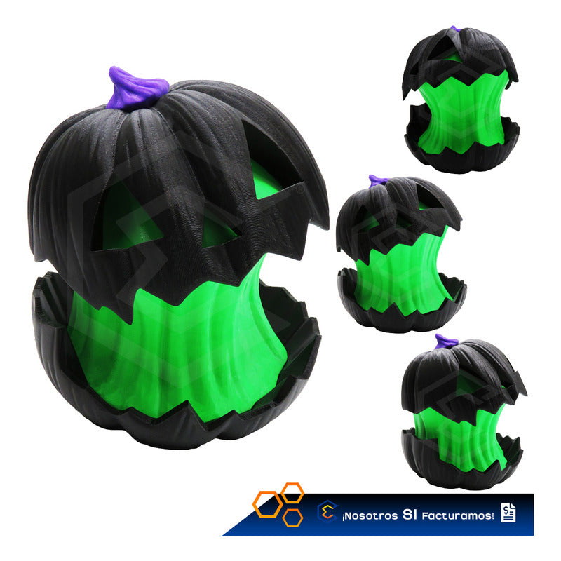 Lámpara Calabaza Luz Led Halloween Decoracion E Impresión 3d Negro