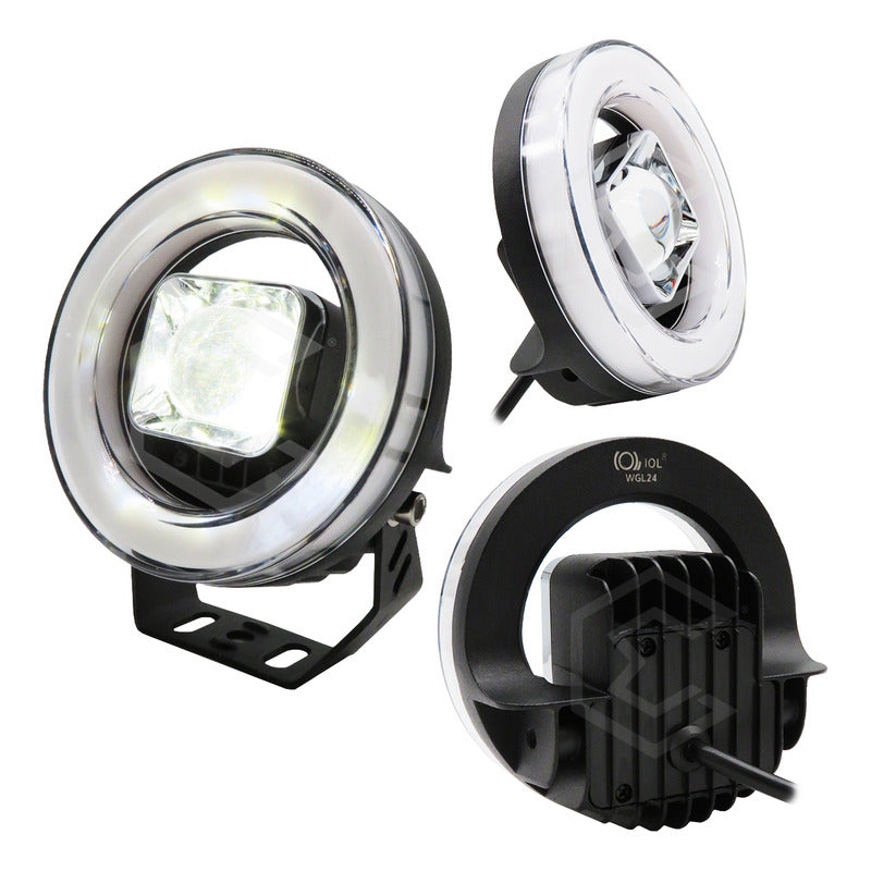 Par Faros Auxiliares 16 Led Con Lupa Bicolor Ojo Ángel 9-30v