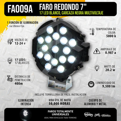 Faro Cree Redondo Universal 21 Led Blanco/ambar Fijo 7'' 24v