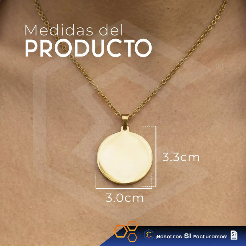 Collar Dije Circulo Plata Personalizado Grabado Láser Acero Plateado