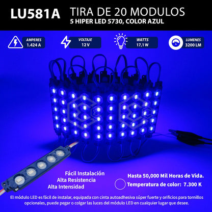 10 Modulos De 5 Leds 5630 Hiper Led Ip65 Contra Agua Color