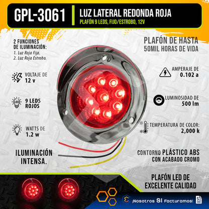 10 Plafon 9 Led Redondo Bisel Cromo 2'' Fijo Estrobo 12-24v