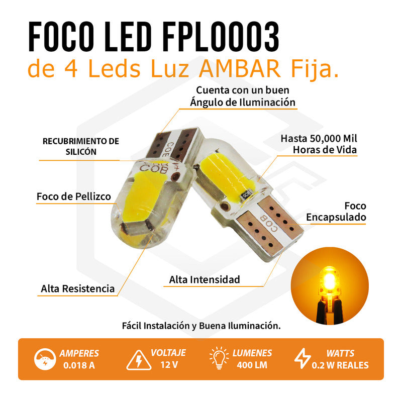 Kit 5 Pares  Focos Led Cob Pellizco T10 Silicon Auto Moto