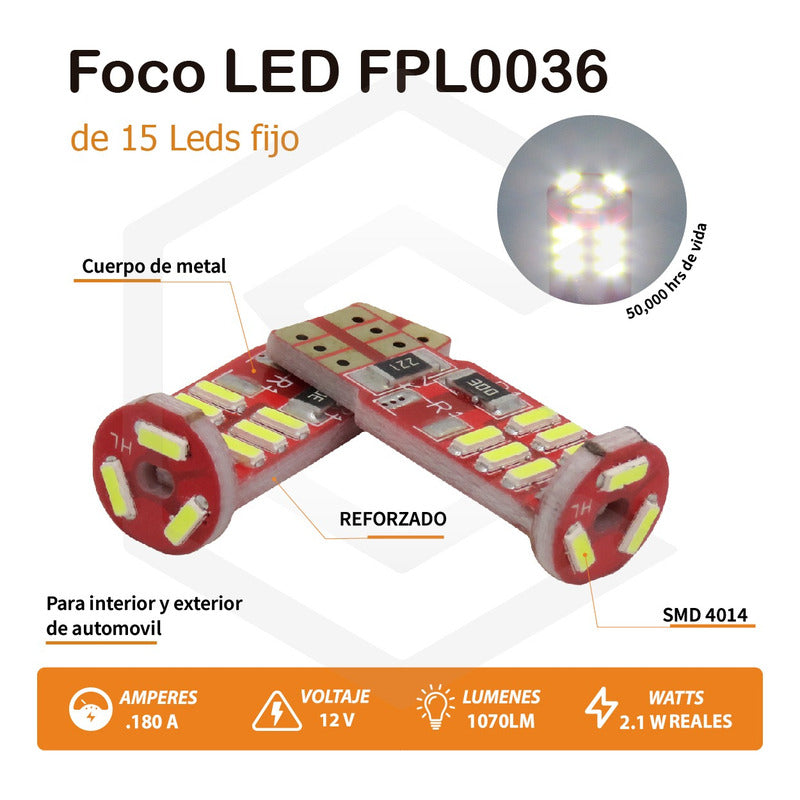 Par De Focos De Pellizco 15 Leds 4014 Canbus 12v T10 Blanco