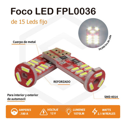 Par De Focos De Pellizco 15 Leds 4014 Canbus 12v T10 Blanco