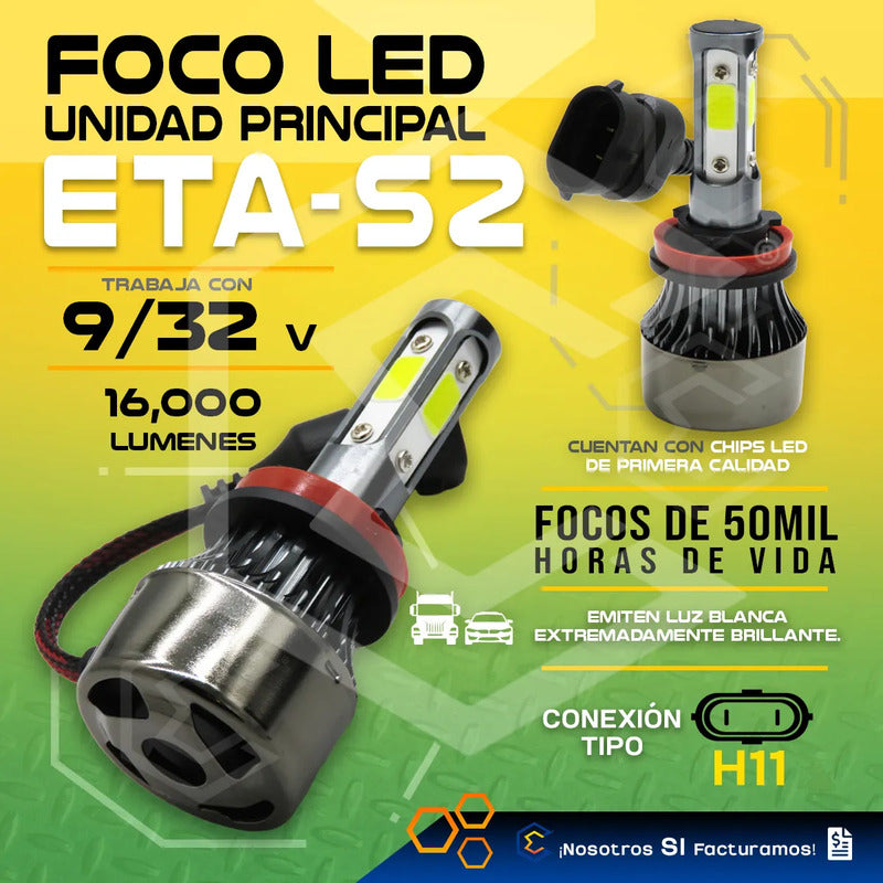 2 Focos Led H11 4cara Ventilador Alta Baja 16000lm 25w 9-32v H11