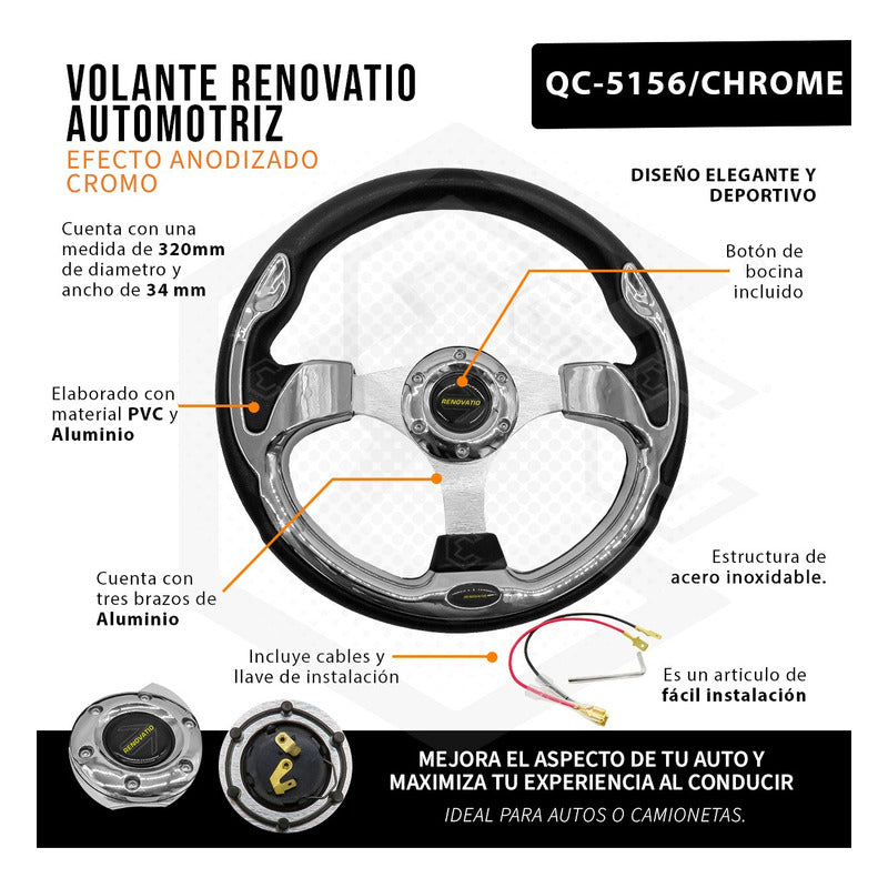 Volante Deportivo Universal De Metal Con Acabado Gloss 32cm