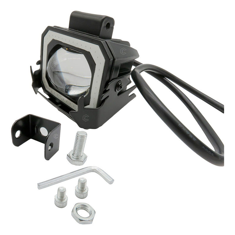 Par De Faros Con Lupa Aro Luz Led Cob Neón 4 Funciones 12-24