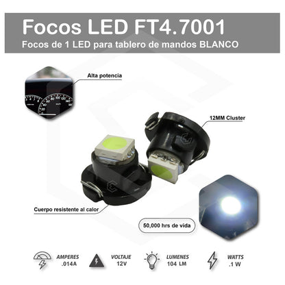 Kit 10 Focos Led T4.7 12 Mm Clúster Para Tablero Fija 12v