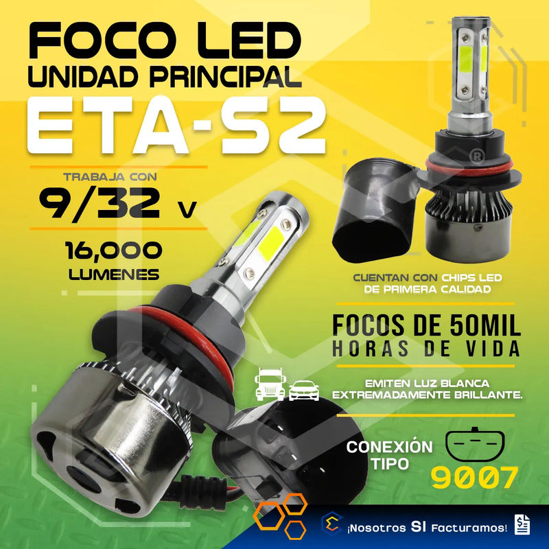 2 Focos Led 9007 4 Caras Ventilador Alta Baja 16000lm 9-32v 9007