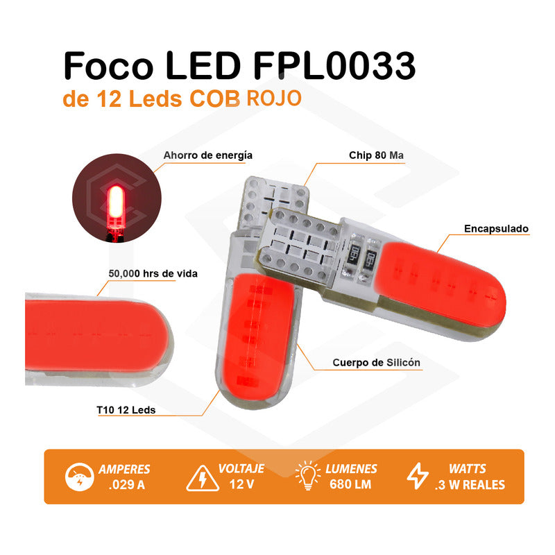 Par De Focos De Pellizco T10 12 Leds Cob Chip 80 Ma 12v
