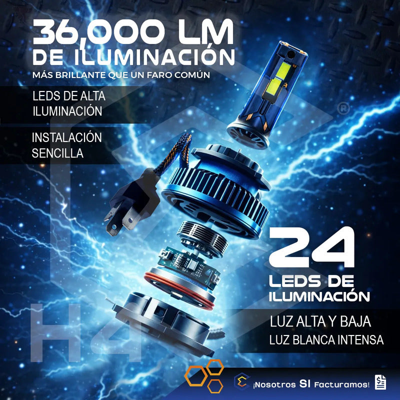 2 Focos 48 Leds H4 Canbus Ventilador Alta Baja 36,000lm 107w H4