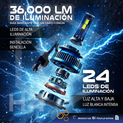 2 Focos 48 Leds H4 Canbus Ventilador Alta Baja 36,000lm 107w H4