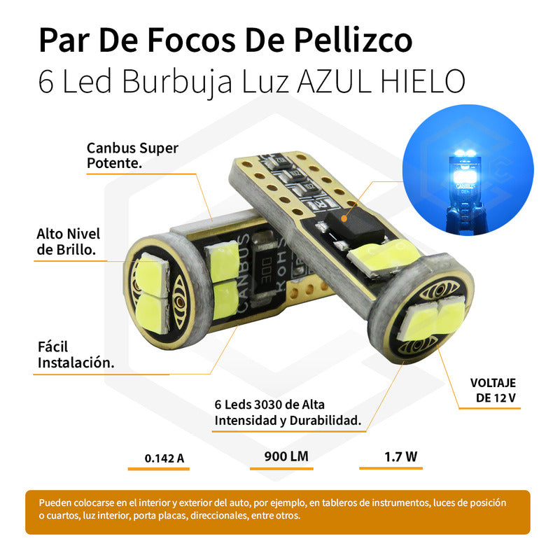 Kit 10 Focos Pellizco 6 Led Burbuja Canbus Super Potente 12v