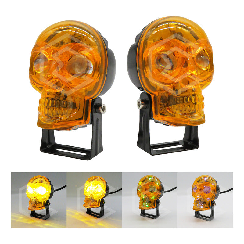Par Faros 18 Leds 2 Lupas Rgb Calavera 12 Funciones 12-24v