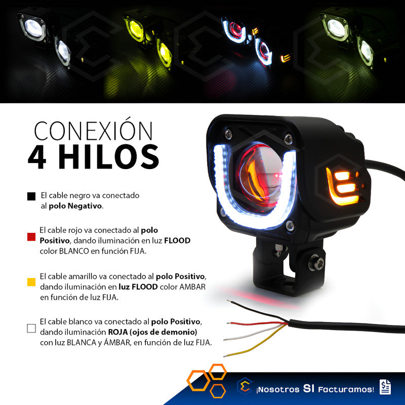 Par De Faros 40 Leds Cuadrado Lupa Blanco Ambar Flood 9-30v