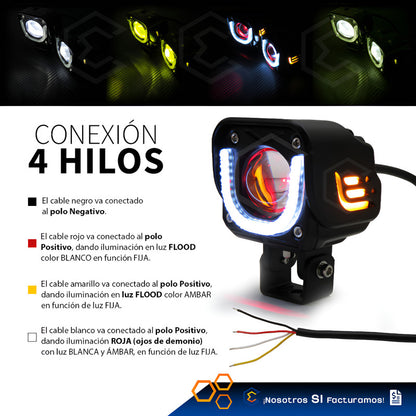 Par De Faros 40 Leds Cuadrado Lupa Blanco Ambar Flood 9-30v