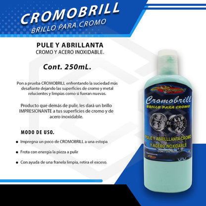 5 Pule Y Abrillanta Cromo Acero Inoxidable Cromobrill 250ml Azul Acero