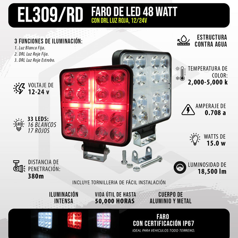 Par De Faros Cuadrados 33 Leds Aro De Luz Cruz Ip67 12-24v