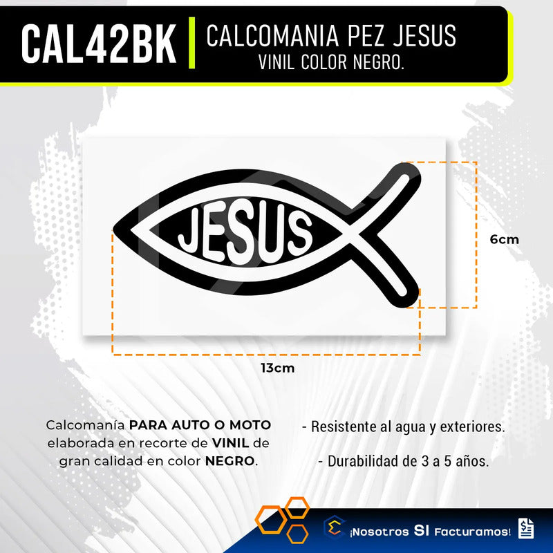 2 Calcomanía Jesús Pez Negro Sticker Vinil Auto Moto 13x6cm