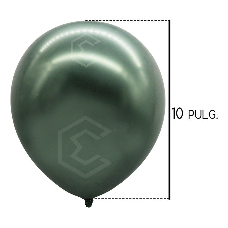 Bolsa 50 Globos Verde Oscuro Metalico #10 Fiesta Boda Latex Verde Oscuro Metalico