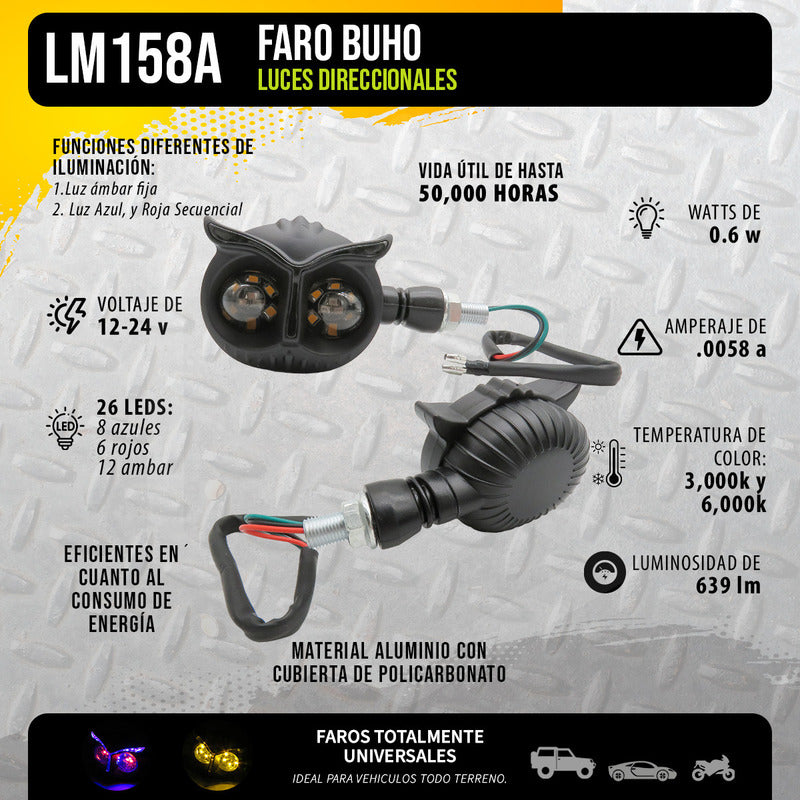 2 Faros Direccionales Universal 26 Leds Búho Moto Tricolor
