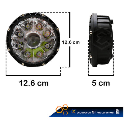 Par De Faros 9 Leds Redondo Con Lupa Luz Fija 5 PuLG 12-24v