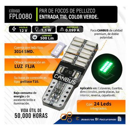 Kit 10 Focos Pellizco 24 Leds Con Canbus Alta Intensidad 12v