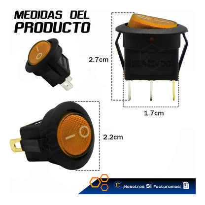 Switch Interruptor De Tecla Redondo 1 Paso Con Luz 10 Piezas