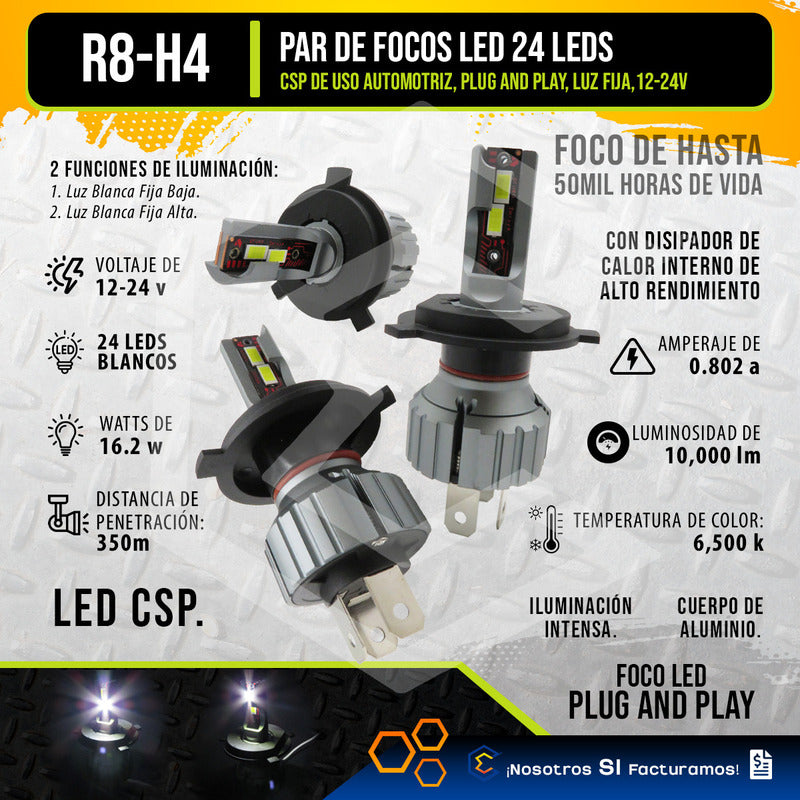 Kit Focos 24 Led H4 Alta Y Baja Plug And Play 10000lm 12-24v H4