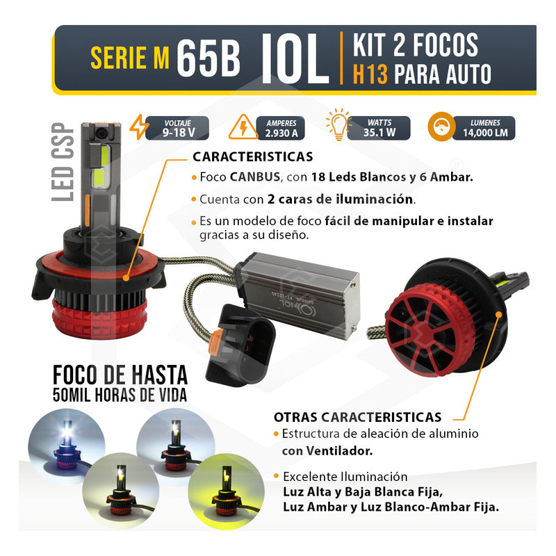 2 Focos H13 12led Csp Bicolor Ventilador Alta Y Baja 14000lm H13