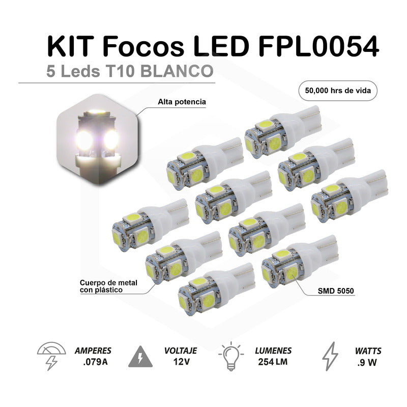 Kit 10 Focos Pellizco 5 Leds 5050 T10-158 Color A Eligir