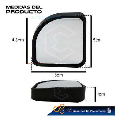 2 Espejos Concavo Universal Adherible Movible Cuadrado 5cm