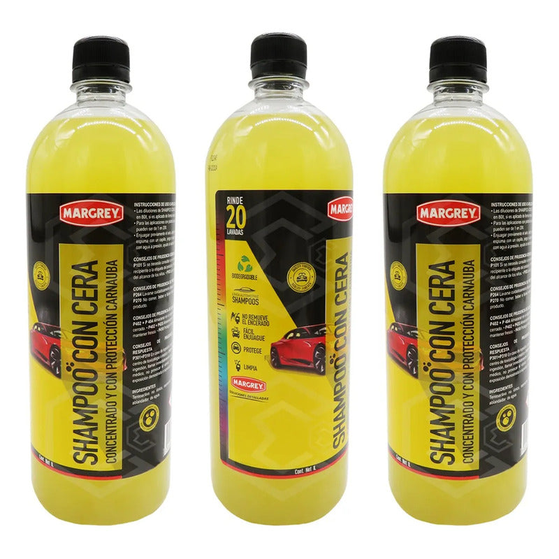3 Shampoo Con Cera Platinum Auto Moto 1l Alta Espuma Margrey