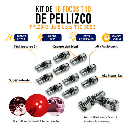 Kit De 10 Focos De Pellizco T10 5  Leds 5050 Alta Potencia