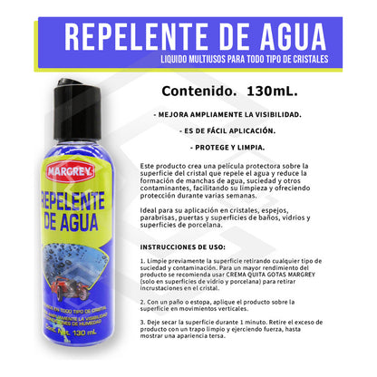 2 Repelente Agua Multiuso Cristales Parabrisas Mica Margrey