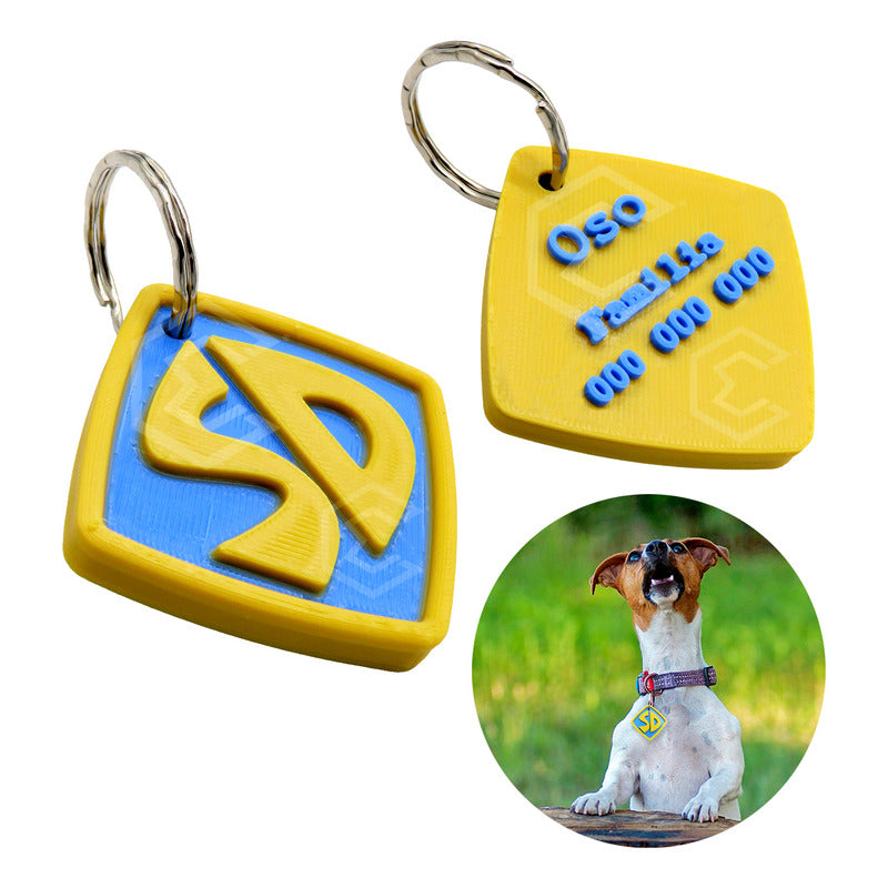 Placa Identificación Personalizado Perro Scooby Doo 3d Petg Azul Y Amarillo