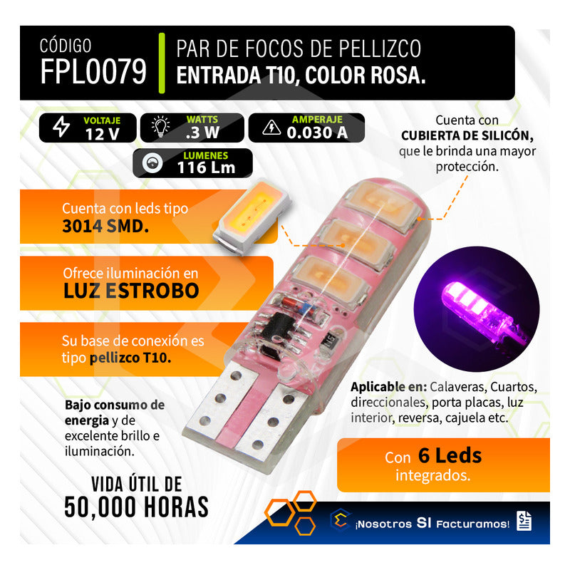 Kit 10 Focos De Pellizco 6 Leds Smd T10 Gel Luz Estrobo 12v