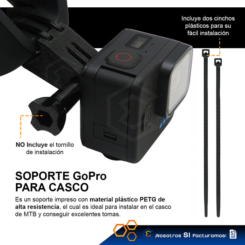 Soporte Casco Mtb Camara Gopro Insta 360 Impresion 3d Petg Negro