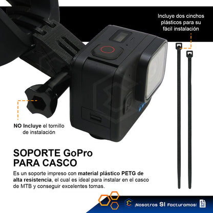 Soporte Casco Mtb Camara Gopro Insta 360 Impresion 3d Petg Negro
