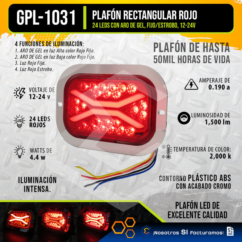 Par De Plafon 24 Leds Rectangular Aro Gel 4 Funciones 12-24v