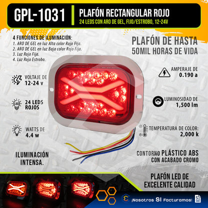 1 Plafon 24 Leds Rectangular Aro De Gel 4 Funciones 12-24v
