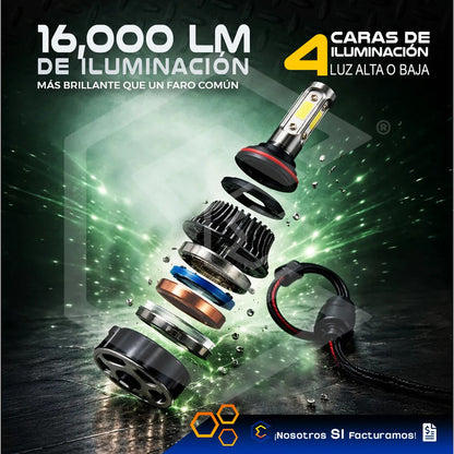 2 Focos Led 9005 4 Caras Ventilador Alta Baja 16000lm 9-32v 9005