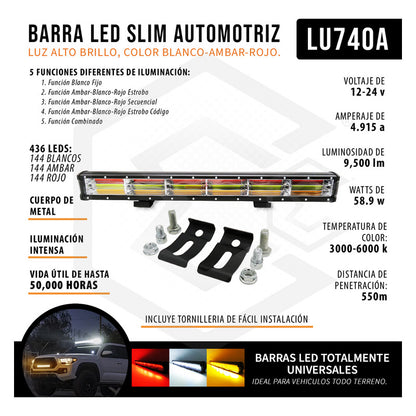 Barra Led 25.9'' Multicolor Fijo 4 Funcion Estrobo 12-24 4x4