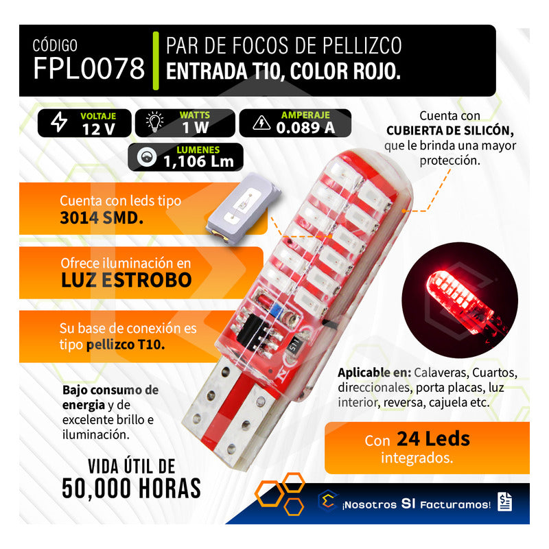 Par De Focos De Pellizco 24 Leds Smd T10 Gel Luz Estrobo 12v