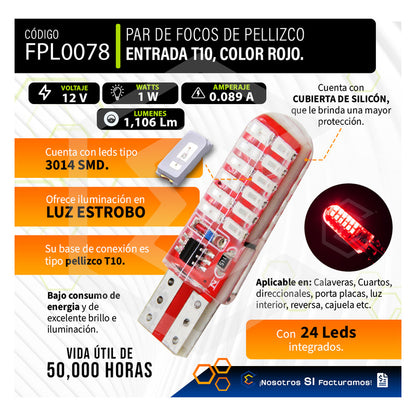 Par De Focos De Pellizco 24 Leds Smd T10 Gel Luz Estrobo 12v