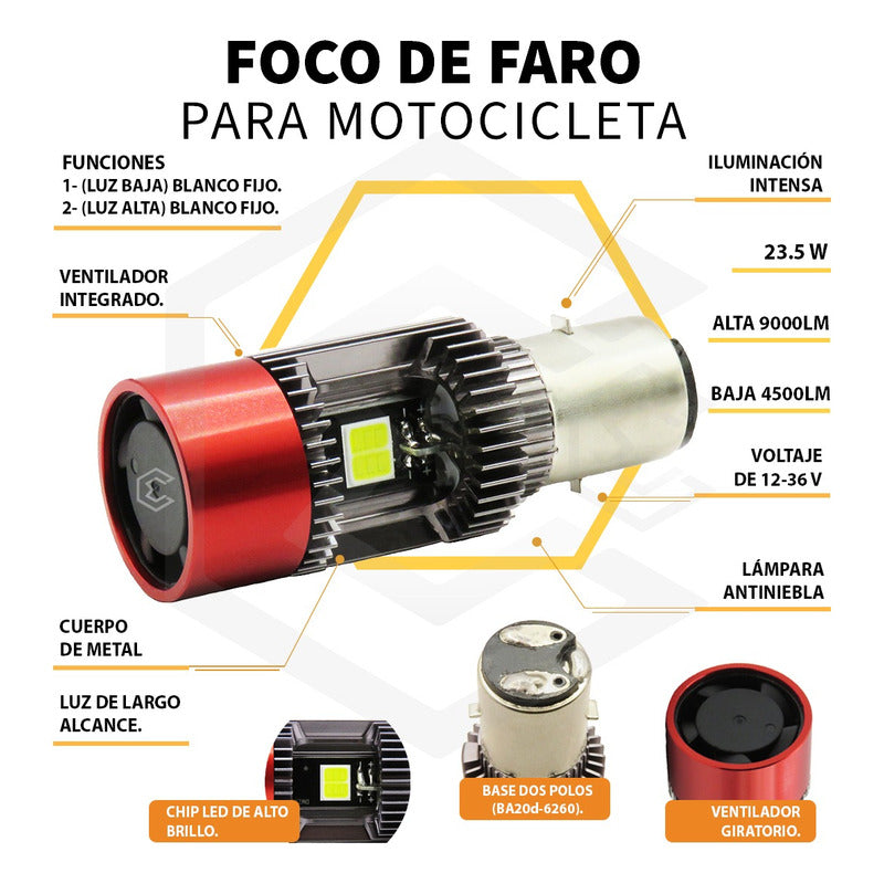 Foco Moto H4 12 Leds Csp Ba20d Con Ventilador 9000lm Realest
